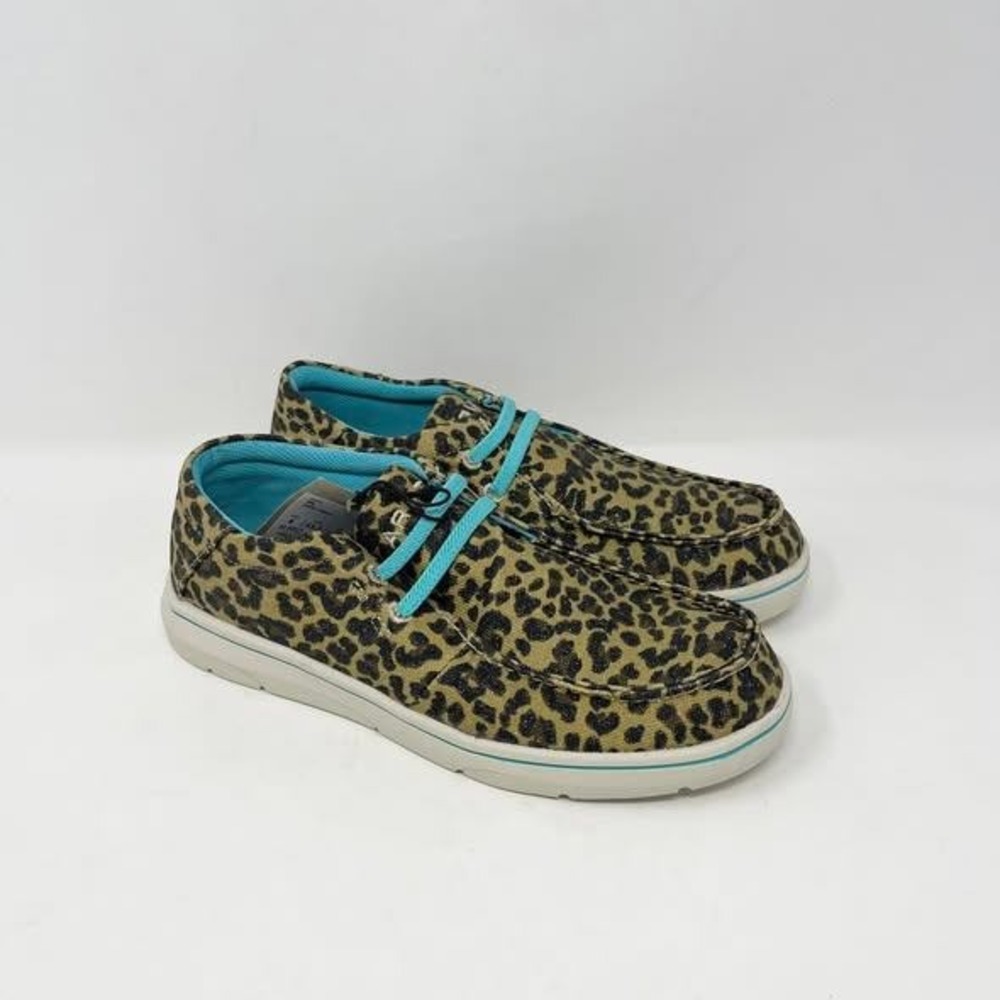 Ariat‎ Hilo Shoes Youth Big Girls 4 Sparkle Leopard Canvas Western Casual Loafer